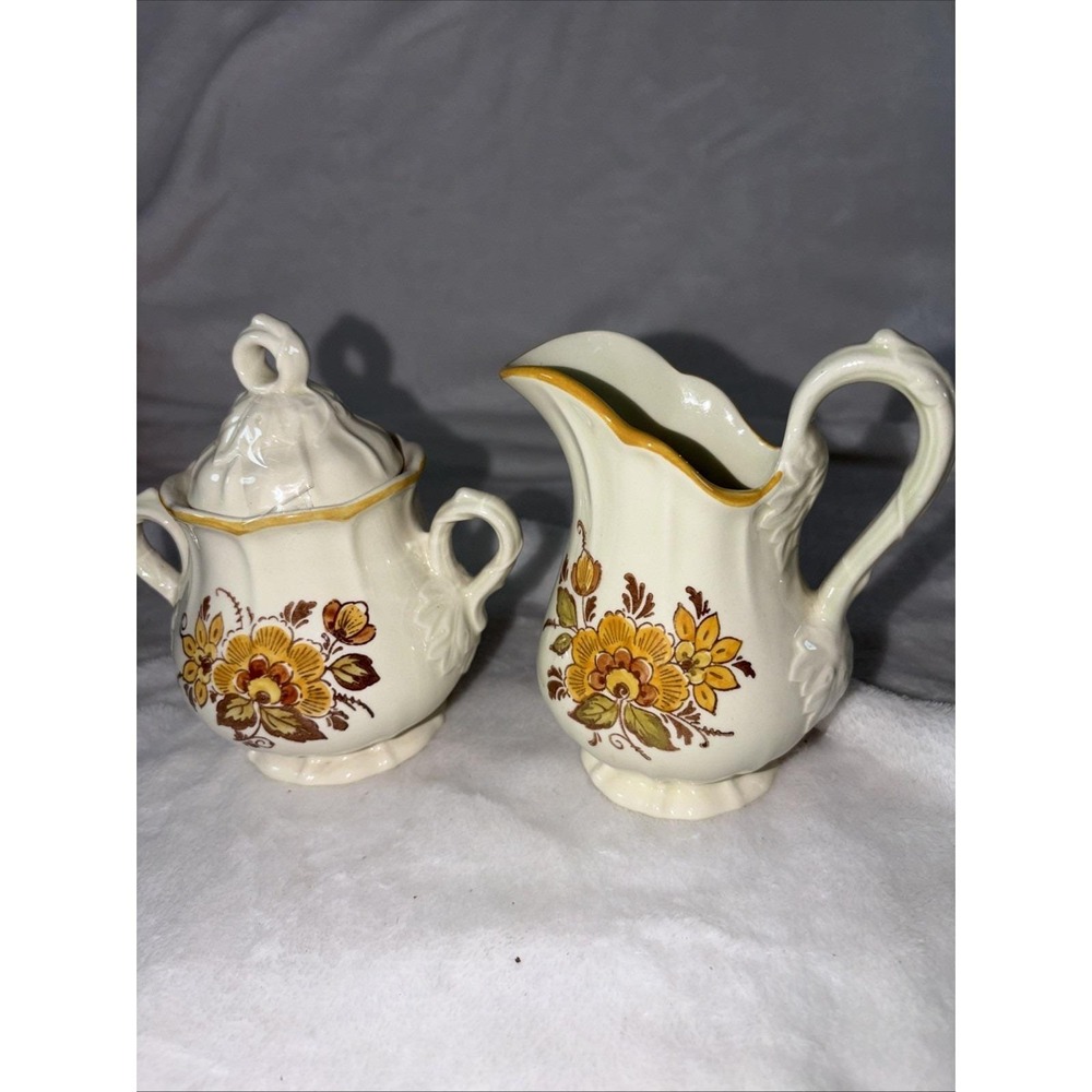 Vintage Metlox Poppy Trail Cream Sugar‎ MCM 70s Golden Garden Boho Farmhouse EUC